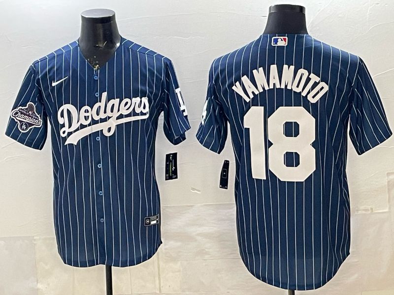 Men 2026 Nike Los Angeles Dodgers #18 Yamamoto Blue Stripe Game MLB Jersey 02->los angeles dodgers->MLB Jersey